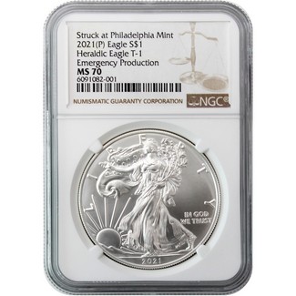 2021 (P) Struck at Philadelphia Silver Eagle 'Emergency Production' NGC MS70 Brown Label