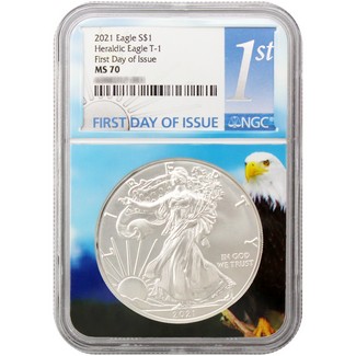 2021 Heraldic Silver Eagle NGC MS70 First Day Issue Old Eagle Core