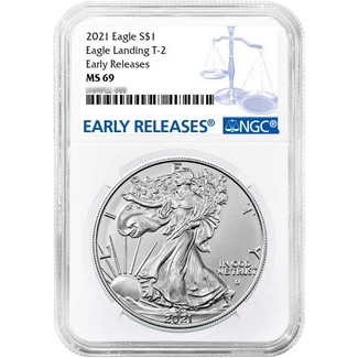 2021 Eagle Landing Type 2 Silver Eagle NGC MS69 Early Releases Blue Label