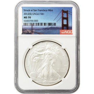 2012 (S) Struck at San Francisco Mint Silver Eagle NGC MS70 Bridge Label