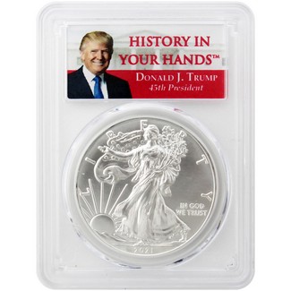 2021 Type 1 Heraldic Silver Eagle PCGS MS69 Trump History in your Hands Label