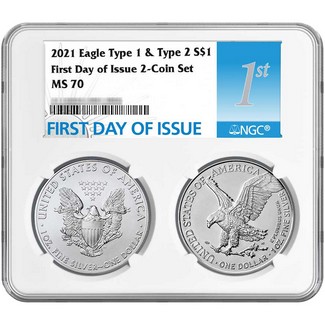 2021 Silver Eagle Type 1 & 2 NGC MS70 First Day Issue 2-Coin Set Multiholder