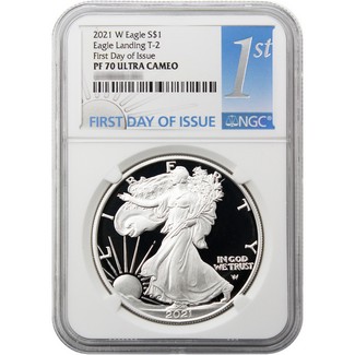 2021 W Eagle Landing Type 2 Proof Silver Eagle NGC PF70 Ultra Cameo First Day Issue 1st Label