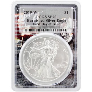 2019 W Burnished Silver Eagle PCGS SP70 First Day Issue Apollo Picture Frame