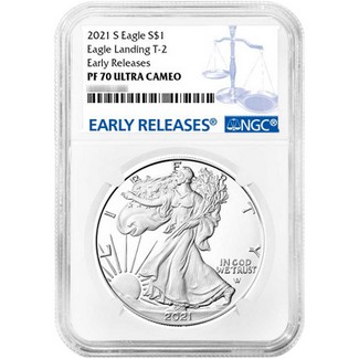 2021 S Eagle Landing Type 2 Proof Silver Eagle NGC PF70 Ultra Cameo Blue Early Releases Label