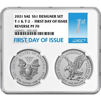 2021 Silver Eagle Reverse Proof Two-Coin Set NGC PF70 First Day Issue 1st Label Multiholder