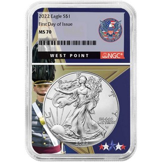 2022 Silver Eagle NGC MS70 First Day Issue West Point Core