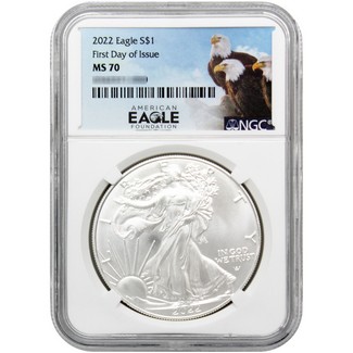 2022 Silver American Eagle NGC MS70 First Day Issue American Eagle Foundation Label