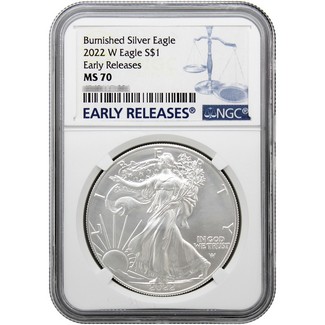 2022 W Burnished Silver Eagle NGC MS70 Early Releases Blue Label