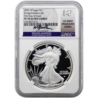 2022 W 'Congrats Set' Proof Silver Eagle NGC PF70 UC FDI US Mint Engraver Series Gaudioso Signed
