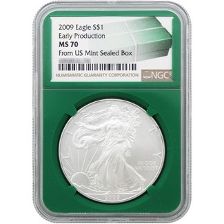 2009 Silver Eagle NGC MS70 Early Production Green Core