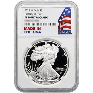 2023 W Proof Silver Eagle NGC PF70 Ultra Cameo First Day Issue Made in the USA Holder