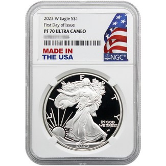 2023 W Proof Silver Eagle NGC PF70 Ultra Cameo First Day Issue Made in the USA Holder