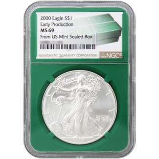 2000 Silver Eagle NGC MS69 Early Production Green Core