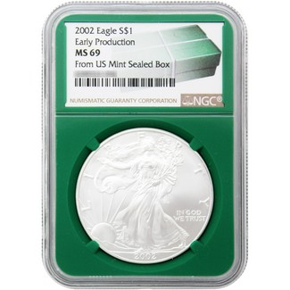 2002 Silver Eagle NGC MS69 Early Production Green Core