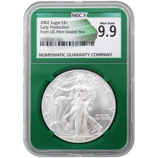 2002 Silver Eagle NGCX MS 9.9 Early Production Green Core