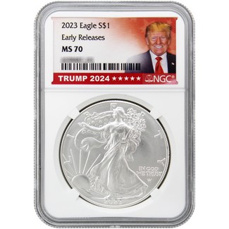 2023 Silver Eagle NGC MS70 Early Releases White Core Trump 2024 Label