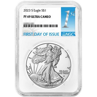 2023 S Proof Silver Eagle NGC PF69 Ultra Cameo First Day Issue 1st Label