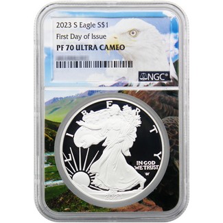 2023 S Proof Silver Eagle NGC PF70 Ultra Cameo First Day Issue Eagle Core
