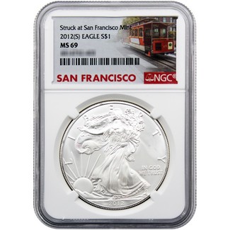 2012 (S) Struck at San Francisco Mint Silver Eagle NGC MS69 Cable Car Label