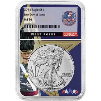 2024 Silver Eagle NGC MS70 First Day Issue West Point Core