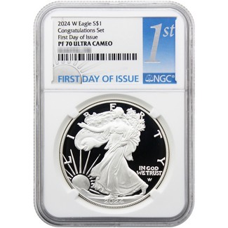 2024 W 'Congratulations Set' Proof Silver Eagle NGC PF70 UC First Day Issue 1st Label White Core