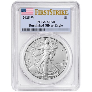 2025 W Burnished Silver Eagle PCGS SP70 FS Flag Label