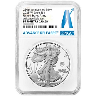 2025 W Proof Silver Eagle 250th Anniversary United States Army Privy NGC PF70 UC AR
