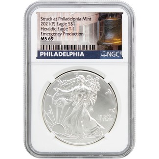 2021 (P) Type 1 Silver Eagle "Emergency Production" NGC MS69 Struck at Philadelphia Liberty Bell Label