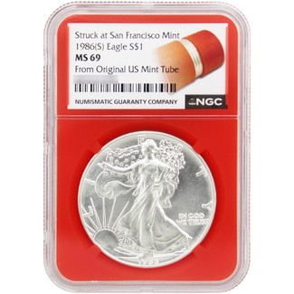 1986 (S) Silver Eagle NGC MS69 Orange Core