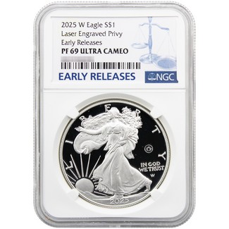 2025 W Proof Silver Eagle Laser Engraved Privy NGC PF69 UC ER Blue Label