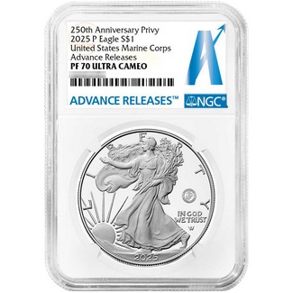 2025 Proof Silver Eagle 250th Anniversary United States Marine Corps Privy NGC PF70 UC AR