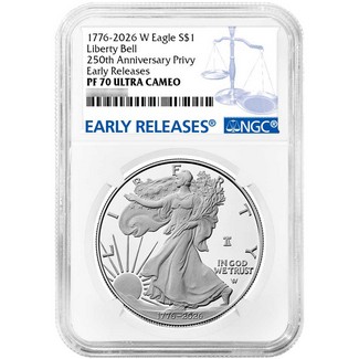 1776-2026 W Proof Silver Eagle 250th Anniversary Liberty Bell Privy NGC PF70 UC ER Blue Label
