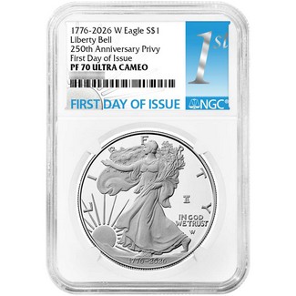 1776-2026 W Proof Silver Eagle 250th Anniversary Liberty Bell Privy NGC PF70 UC FDI 1st Label