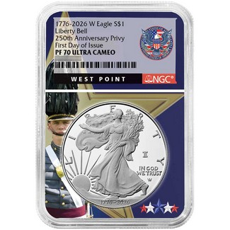 1776-2026 W Proof Silver Eagle 250th Anniversary Liberty Bell Privy NGC PF70 UC FDI West Point Core