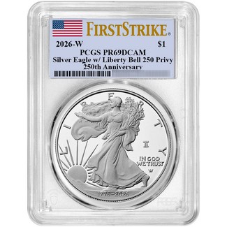 1776-2026 W Proof Silver Eagle 250th Anniversary Liberty Bell Privy PCGS PR69 DCAM FS Flag Label