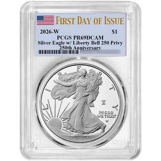 1776-2026 W Proof Silver Eagle 250th Anniversary Liberty Bell Privy PCGS PR69 DCAM FDI Flag Label