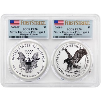 2021 Reverse Proof Silver Eagle 2-Coin Set PCGS PR70 FS Multi-Holder Flag Label