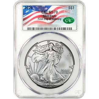 2026 Silver Eagle CAC MS70 First Day of Delivery Flag Label
