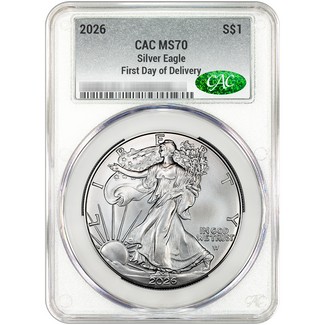 2026 Silver Eagle CAC MS70 First Day of Delivery Silver Label