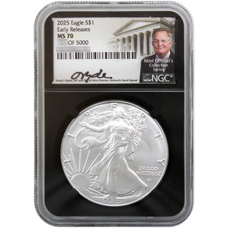2025 Silver Eagle NGC MS70 ER Black Core David J. Ryder Signed