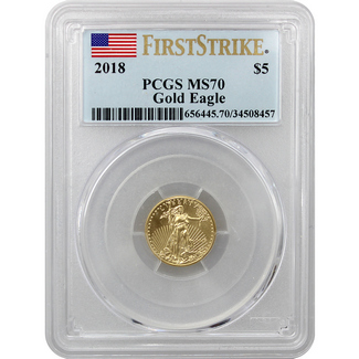 2018 $5 Gold Eagle PCGS MS70 First Day Issue Flag Label