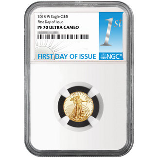 2018 W $5 1/10th oz Proof Gold Eagle NGC  PF70 UC First Day Issue