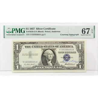 Series 1957 $1 Silver Certificate PMG Superb Gem UNC 67 EPQ Courtesy Autograph by Robert B. Anderson