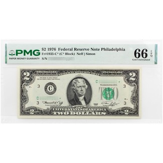 1976 $2 Federal Reserve Star Note Philadelphia PMG 66 EPQ