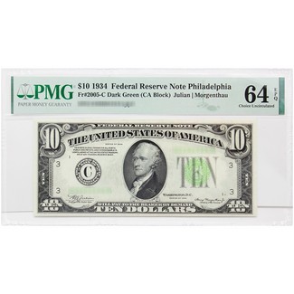 Series 1934 $10 Federal Reserve Note Philadelphia PMG Choice Uncirculated 64 EPQ