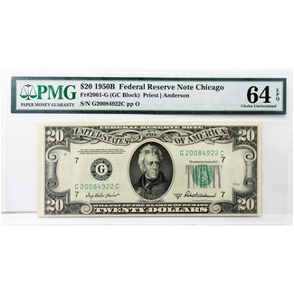 Series 1950-B $20 Federal Reserve Note PMG Choice UNC 64 Exceptional Paper Quality