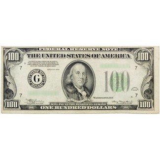 1934 $100 Federal Reserve Note Fine - Very Fine Condition
