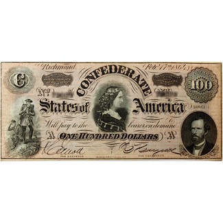 1864 $100 Confederate Note 'Lucy Pickens' VF or Better
