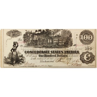 1862 $100 Confederate Note 'Railroad Train' VF or Better